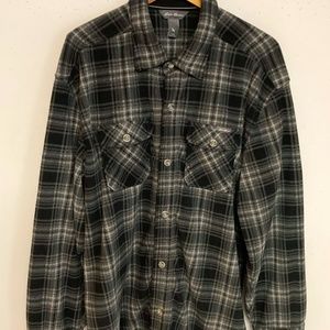 EDDIE BAUER FLEECE SHIRT GRAY PLAID MENS LARGE